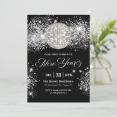 Black and Silver Glitter New Year's Eve Party Kaart (Staand voorkant)