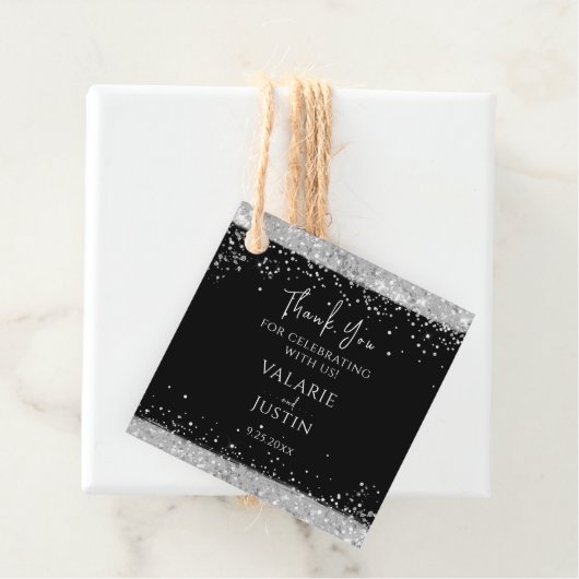 Black and Silver Glitter Weddenschap Bedankt Bedankjes Labels (In situ)