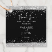 Black and Silver Glitter Weddenschap Bedankt Bedankjes Labels (Voorkant)