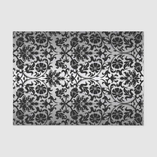 Black and Silver Grey Floral Damask Tissuepapier (Voorkant)