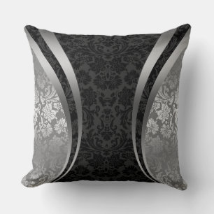 Black and Silver Grey Floral Damaskers Kussen