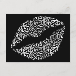 Black and Silver Leopard Spot Lipstick Kiss Briefkaart