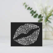 Black and Silver Leopard Spot Lipstick Kiss Briefkaart (Staand voorkant)