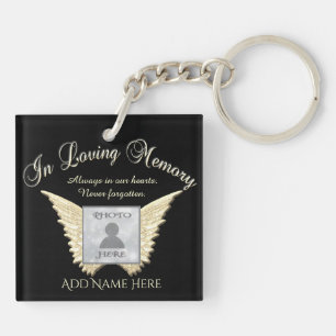 Black and Silver Memorial Angel Wings Add Photo Ke Sleutelhanger