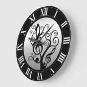 Black and Silver Music Treble Clef Tree Wall Klock Grote Klok (Hoek)