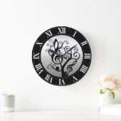 Black and Silver Music Treble Clef Tree Wall Klock Grote Klok (Huis)