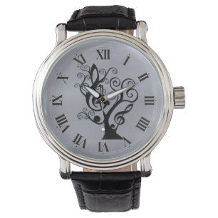 Black and Silver Music Treble Clef Tree Watch Horloge