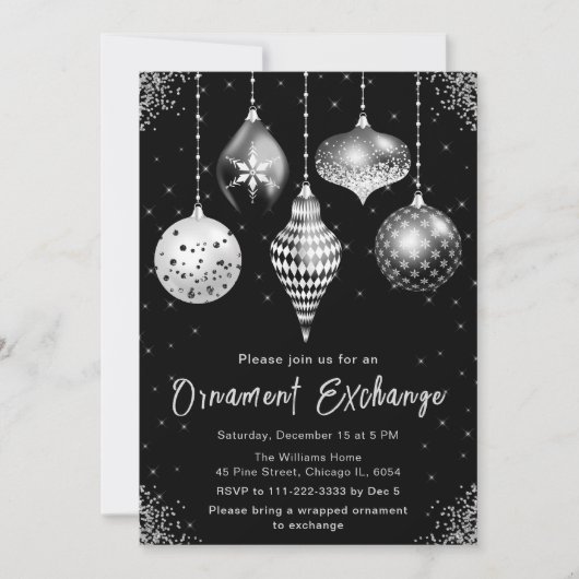 Black and Silver Ornament Exchange Party Kaart (Voorkant)