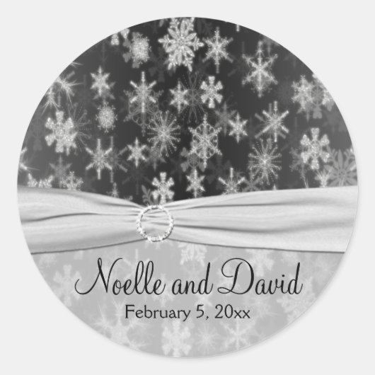 Black and Silver Snowflakes Wedding Sticker (Voorkant)