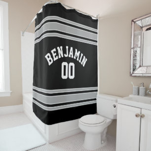 Black and Silver Sports Jersey Custom Name Number Douchegordijn