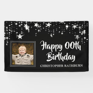 Black and Silver Stars Photo Any Year Birthday Spandoek