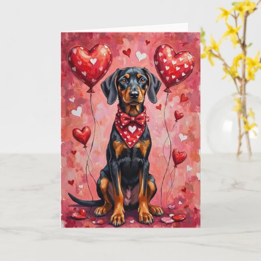 Black and Tan Coonhound Valentine Dog Kaart (Gele Bloem)