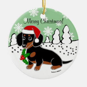Black and Tan Dachshund Cute Eyes Santa Keramisch Ornament