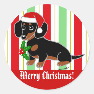 Black and Tan Dachshund Cute Eyes Santa Ronde Sticker