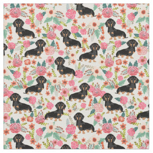 Black and Tan Dachshund dogs  florals crème Stof