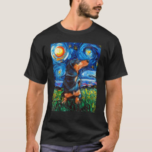 Black and Tan Dachshund Doxie Sterrennacht Dog Art T-shirt