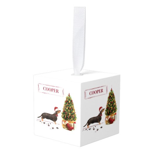 Black and Tan Dachshund Funny Kersthond Kubus Ornament (Voorkant hoekig)