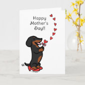 Black and Tan Dachshund Moederdag Hearts Kaart (Gele Bloem)