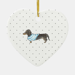 Black and Tan Dachshund - Waterverf en Polka Stipp Keramisch Ornament