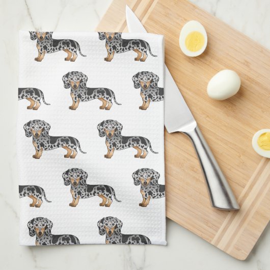 Black and Tan Dapple Short Hair Dachshund Pattern Theedoek (Quarter Fold)