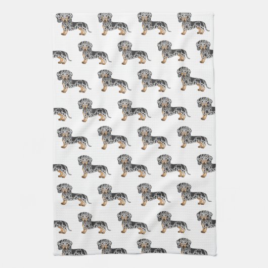 Black and Tan Dapple Short Hair Dachshund Pattern Theedoek (Verticaal)