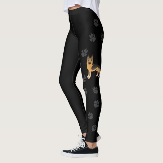 Black and Tan German Shepherd Cartoon Dog & Paws Leggings (Links)