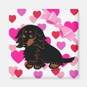 Black and Tan Long Haire Dachshund 3 Magneet