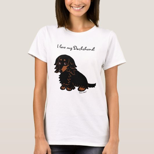 Black and Tan Long Haire Dachshund 3 T-shirt (Voorkant)