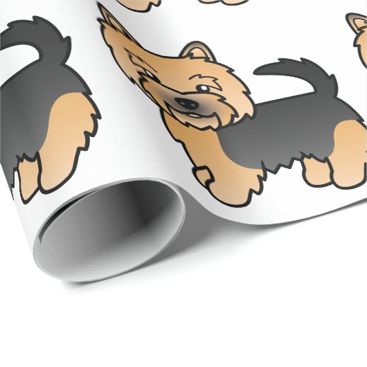 Black and Tan Norwich Terrier Cartoon Dog Pattern Cadeaupapier (Rol Hoek)
