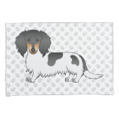 Black and Tan Piebald Long Hair Dachshund & Paws Kussensloop (Voorkant-Rechts)