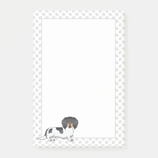 Black and Tan Piebald Long Hair Dachshund & Paws Post-it® Notes (Voorkant)