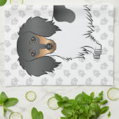 Black and Tan Piebald Long Hair Dachshund & Paws Theedoek (Gevouwen)