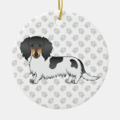 Black and Tan Piebald Long Hair Dachshund & Text Keramisch Ornament (Voorkant)