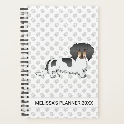 Black and Tan Piebald Long Hair Dachshund & Text Planner (Voorkant)
