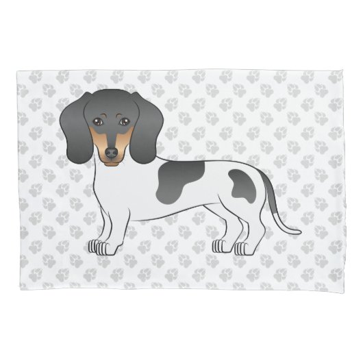 Black and Tan Piebald Short Hair Dachshund & Paws Kussensloop (Voorkant-Links)