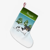 Black and Tan Pied Long Hair Dachshund in Winter Kleine Kerstsok (Voorkant (Hangend))