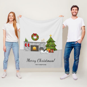 Black and Tan Pied Long Hair Dachshund Kerstmis Fleece Deken