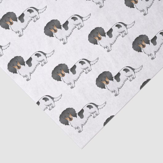 Black and Tan Pied Long Hair Dachshund Pattern Tissuepapier (Detail)