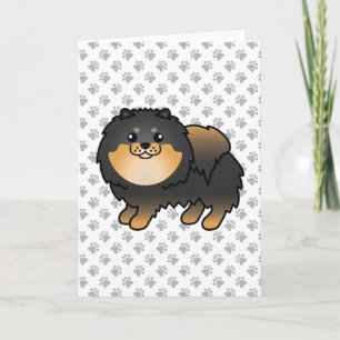 Black and Tan Pomeranian Cute Cartoon Dog & Paws Kaart