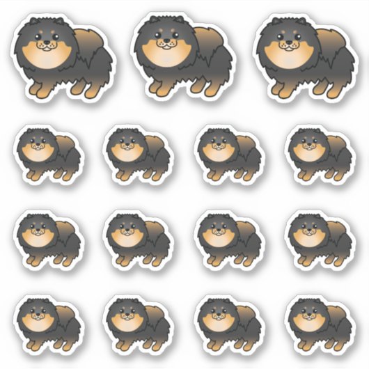 Black and Tan Pomeranian Cute Dogs Sticker (Voorkant)