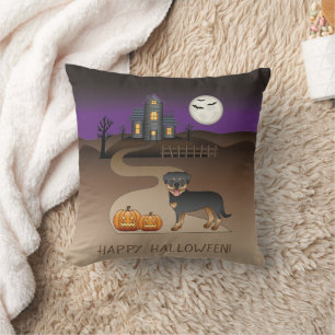 Black and Tan Rottweiler Halloween Hauned House Kussen