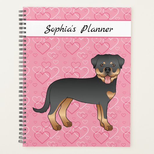 Black and Tan Rottweiler on roze harten & tekst Planner (Voorkant)