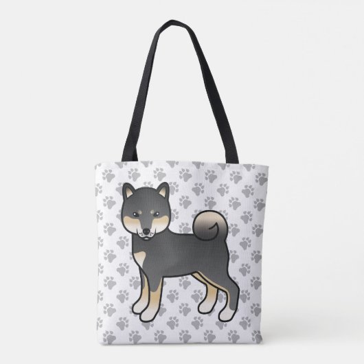 Black and Tan Shiba Inu Cartoon Dog & Paws Draagtas (Achterkant)