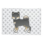 Black and Tan Shiba Inu Cartoon Dog & Paws Kussensloop (Achterkant)