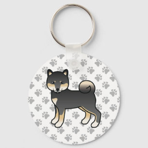 Black and Tan Shiba Inu Cartoon Dog & Paws Sleutelhanger