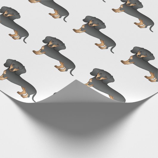 Black and Tan Smooth Coat Dachshund Dog Pattern Cadeaupapier (Hoek)