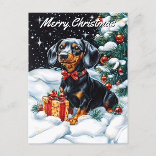 Black and Tan Tachshund Kerstmis Feestdagenkaart