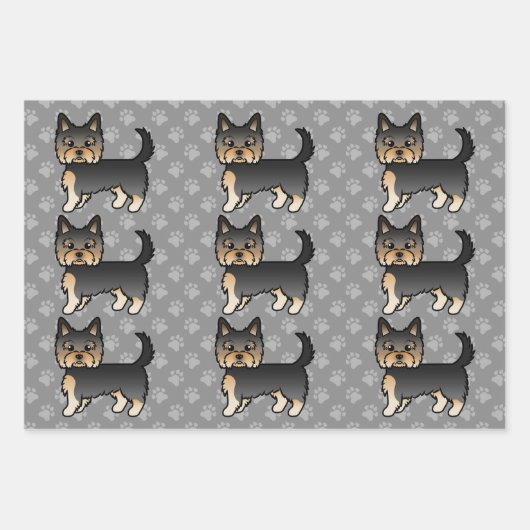 Black and Tan Yorkshire Terrier Dog Pattern Inpakpapier Vel (Voorkant 3)