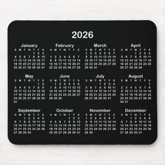 Black and White 2026 Calendar Muismat (Voorkant)
