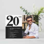 Black and White 20th Birthday Invitations Photo (Debout devant)